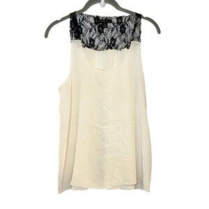 True Religion Women's 100% Silk Ivory Black Tank With Lace Trim Y2K Style Size S